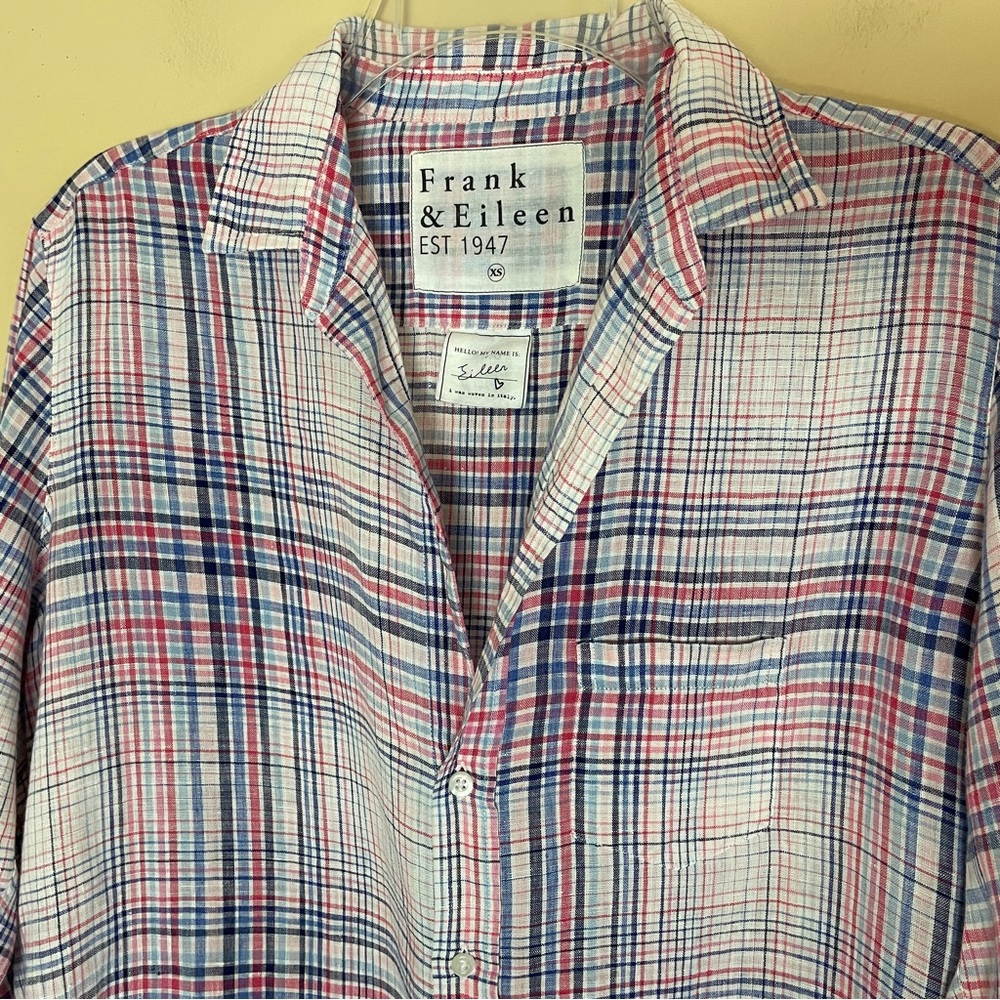 Frank & Eileen Plaid Linen Blouse Top Shirt Size XS Long Sleeve Button Front - Picture 6 of 13